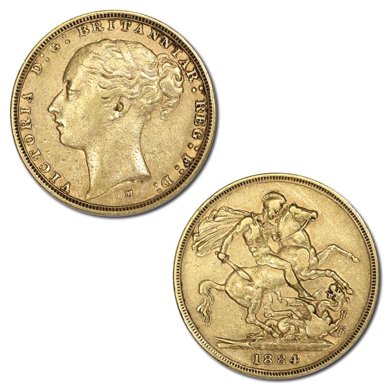 1884 Melbourne Victoria Young Head St George Gold Sovereign VF