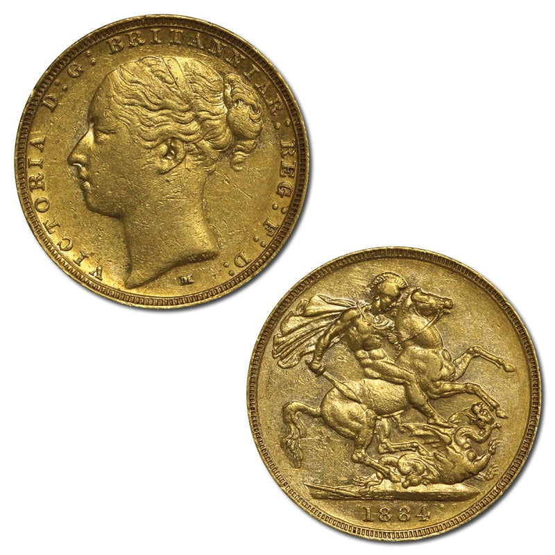 1884 Melbourne Victoria Y/H St George Gold Sovereign EF