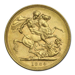 1884 Sydney Victoria Y/H St. George Gold Sovereign EF