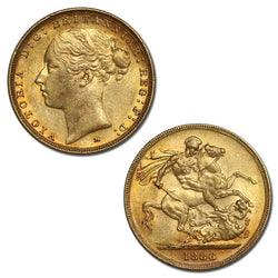 1886 Melbourne Victoria Y/H St.George Gold Sovereign EF