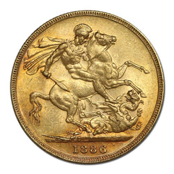 1886 Melbourne Victoria Y/H St.George Gold Sovereign EF