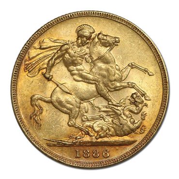 1886 Melbourne Victoria Y/H St.George Gold Sovereign EF