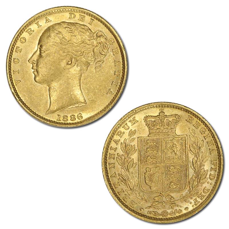 1886 Sydney Victoria Young Head Shield Gold Sovereign VF+