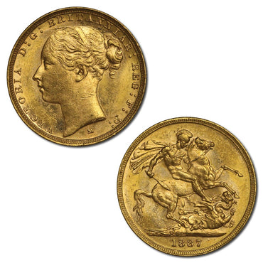 1887 Melbourne Young Head St George Gold Sovereign Lustrous UNC