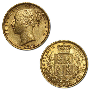 1887 Sydney Victoria Young Head Shield Gold Sovereign EF