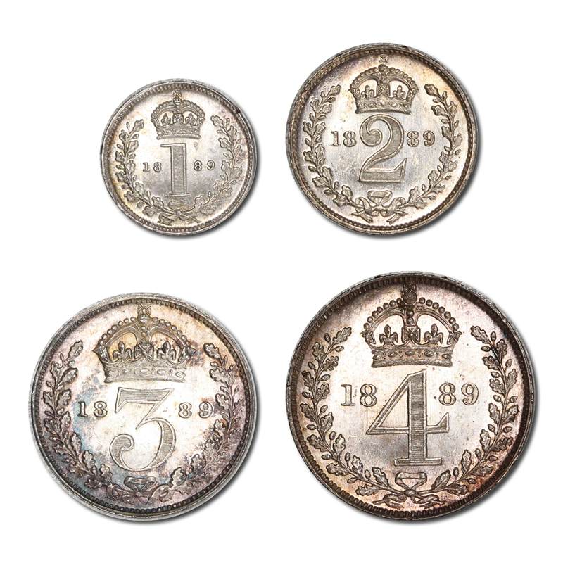 Great Britain 1889 Victoria Jubilee Silver Maundy Set UNC