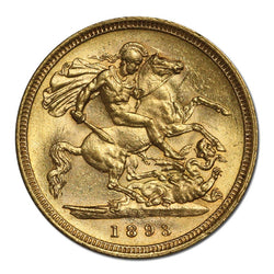 1893 Sydney Victoria Veiled Gold Half Sovereign CHOICE UNC