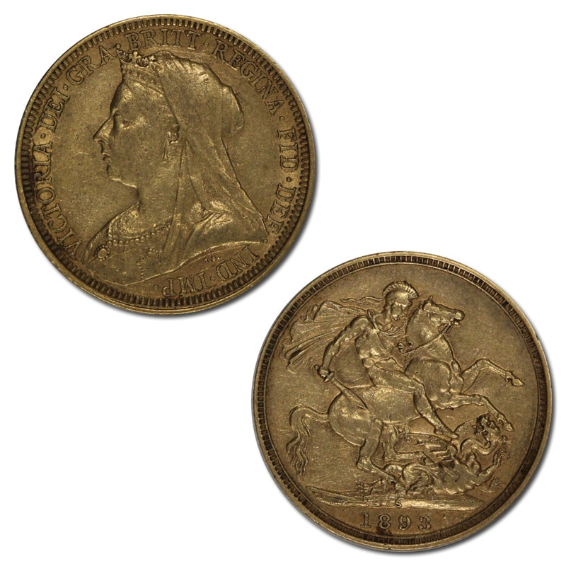 1893 Sydney Veiled Head Gold Sovereign VF