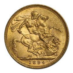 1894 Melbourne Veiled Head Gold Sovereign Lustrous Choice UNC