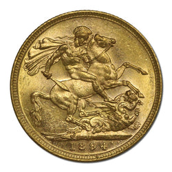 1894 Melbourne Veiled Head Gold Sovereign Lustrous UNC