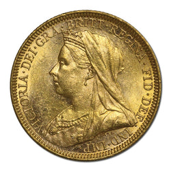 1894 Melbourne Veiled Head Gold Sovereign Lustrous UNC