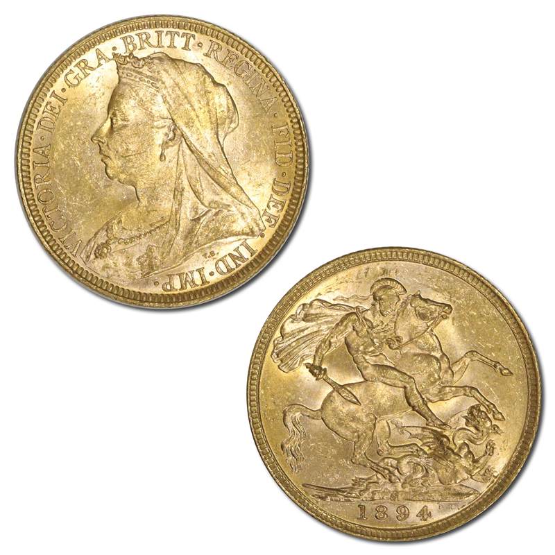 1894 Melbourne Veiled Head Gold Sovereign Lustrous UNC