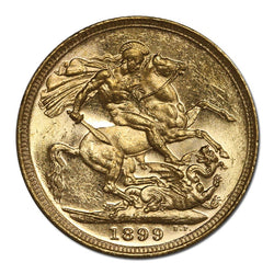 1899 Sydney Victoria Veiled Head Gold Sovereign Lustrous UNC