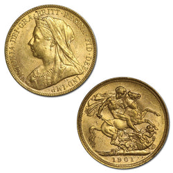1901 Perth Victoria Veiled Head Gold Sovereign Lustrous nUNC