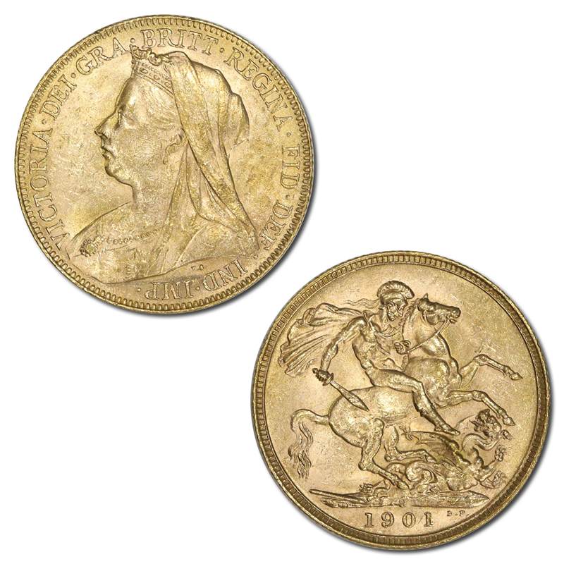 1901 Perth Victoria Veiled Head Gold Sovereign Lustrous nUNC