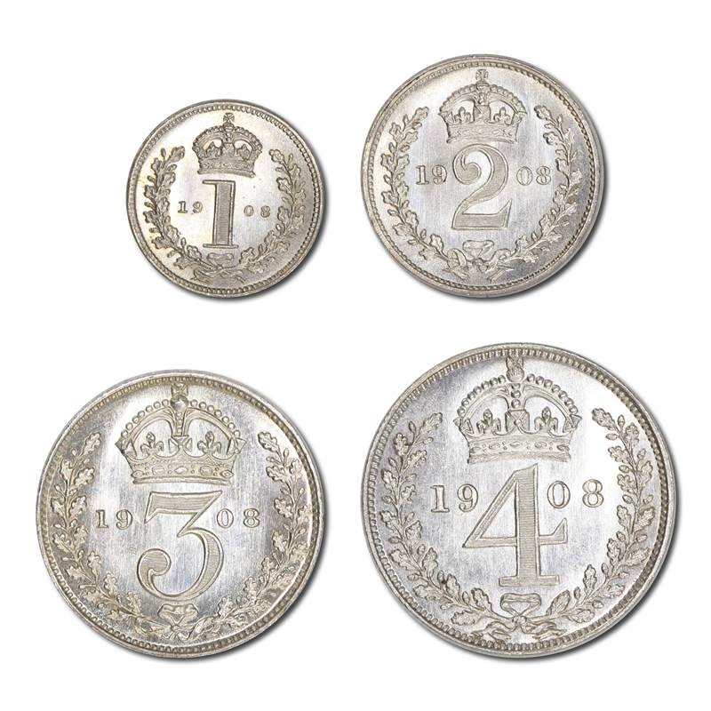 Great Britain 1908 Edward VII Silver Maundy Set