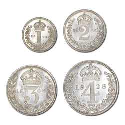 Great Britain 1908 Edward VII Silver Maundy Set