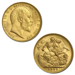 1909 Melbourne King Edward VII Gold Sovereign Lustrous UNC