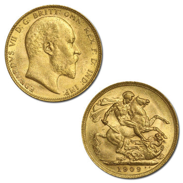 1909 Melbourne King Edward VII Gold Sovereign Lustrous UNC