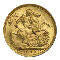 1909 Melbourne King Edward VII Gold Sovereign Lustrous UNC