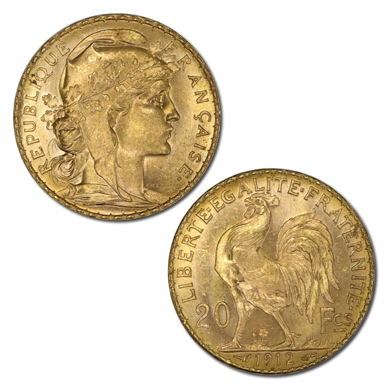 France 1912 20 Francs Gold Rooster UNC