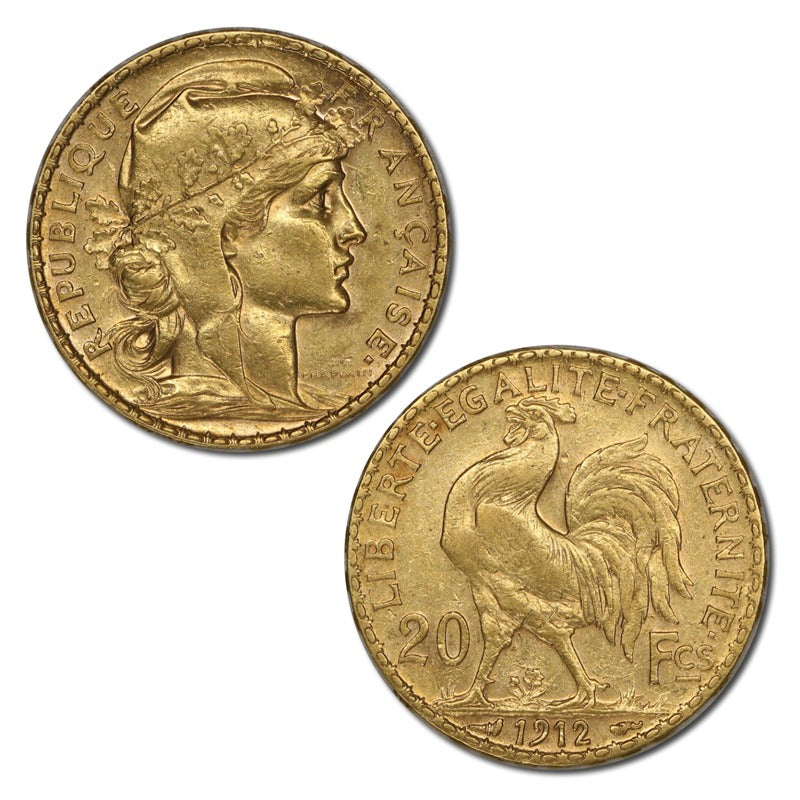 France 1912 20 Francs Gold Rooster EF