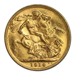 1914 Melbourne George V Gold Sovereign Lustrous UNC