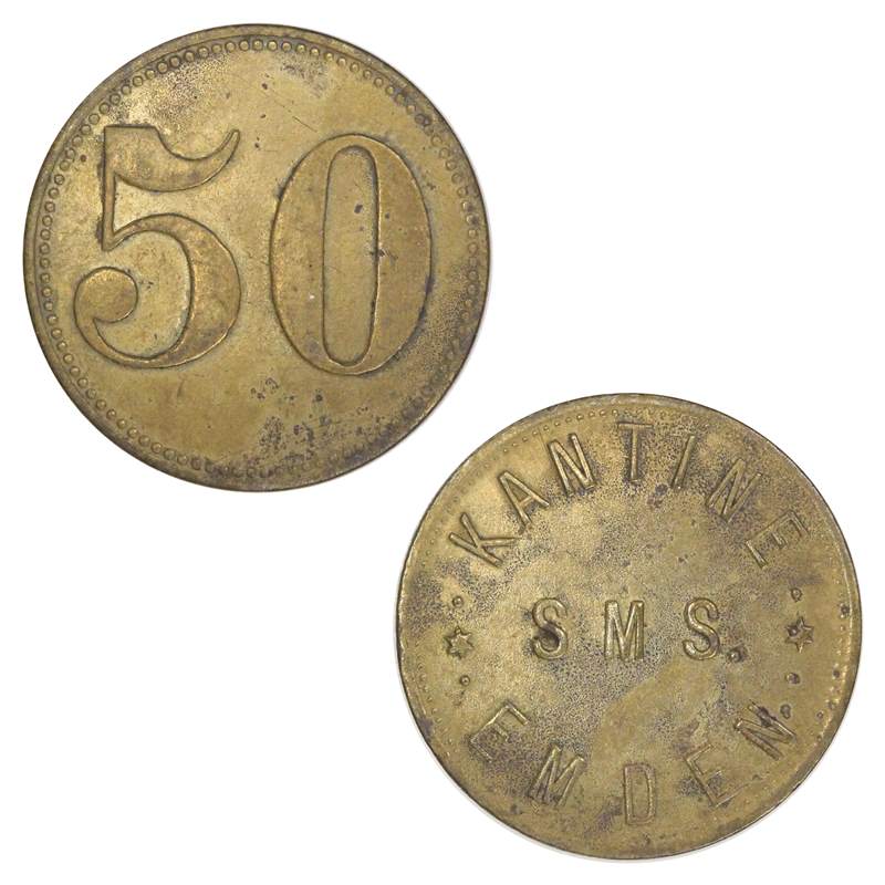 World War I SMS Emden Canteen 50 Pfennig EF