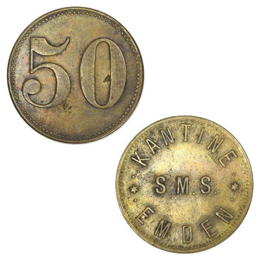 World War I c.1914 SMS Emden Canteen 50 Pfennig EF