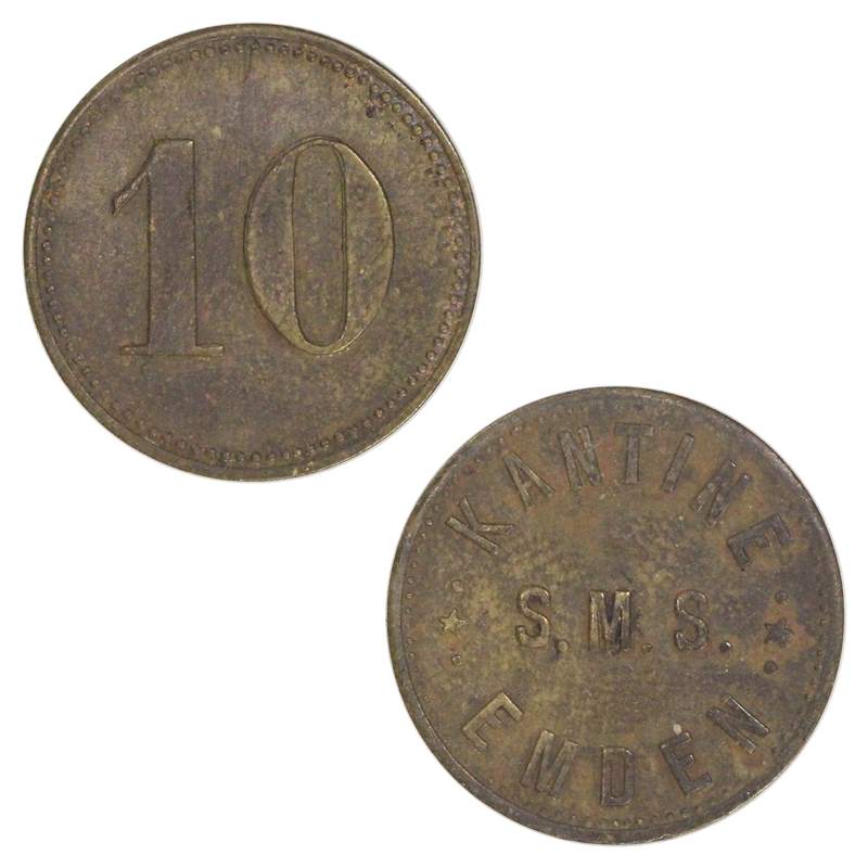 World War I SMS Emden Canteen 10 Pfennig VF+