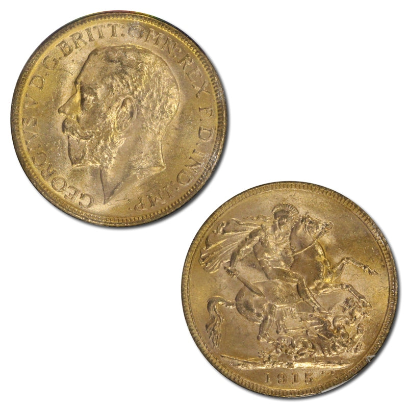 1915 Melbourne Gold Sovereign x5 Coins UNC
