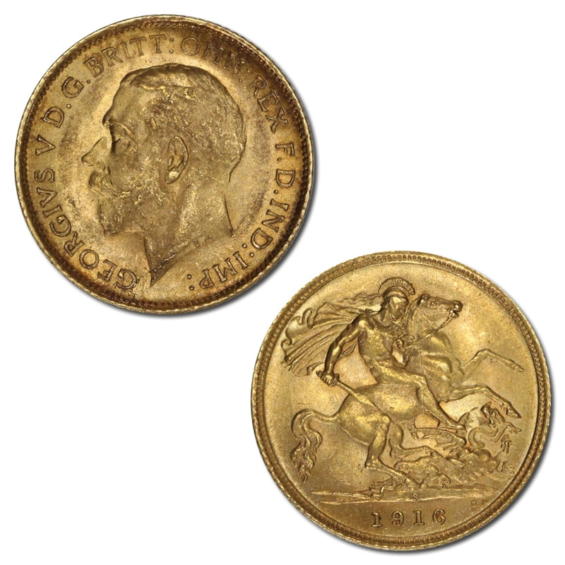 1916 Sydney George V Gold Half Sovereign Lustrous UNC