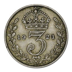 Great Britain 1921 Threepence Error Reverse Brockage