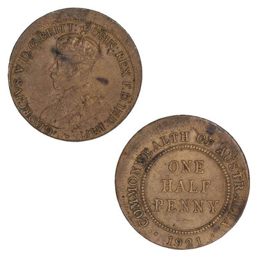 Australia 1921 Halfpenny Error Mistrike 12% Off Centre