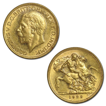 1929 Melbourne Small Head George V Gold Sovereign Lustrous UNC