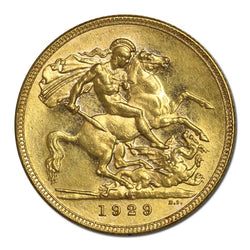 1929 Melbourne Small Head George V Gold Sovereign Lustrous UNC