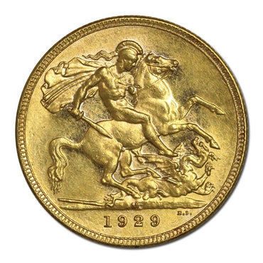 1929 Melbourne Small Head George V Gold Sovereign Lustrous UNC