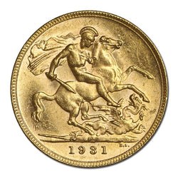 1931 Perth George V Small Head Gold Sovereign Lustrous UNC