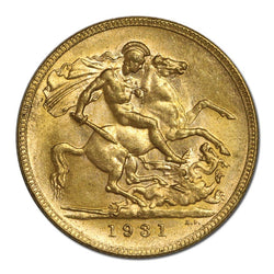 1931 Perth George V Small Head Gold Sovereign Lustrous nUNC