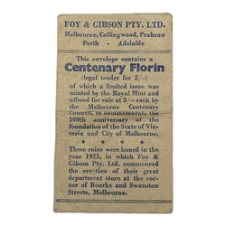 Australia 1934/5 Centenary Florin with Melbourne Foy's Bag