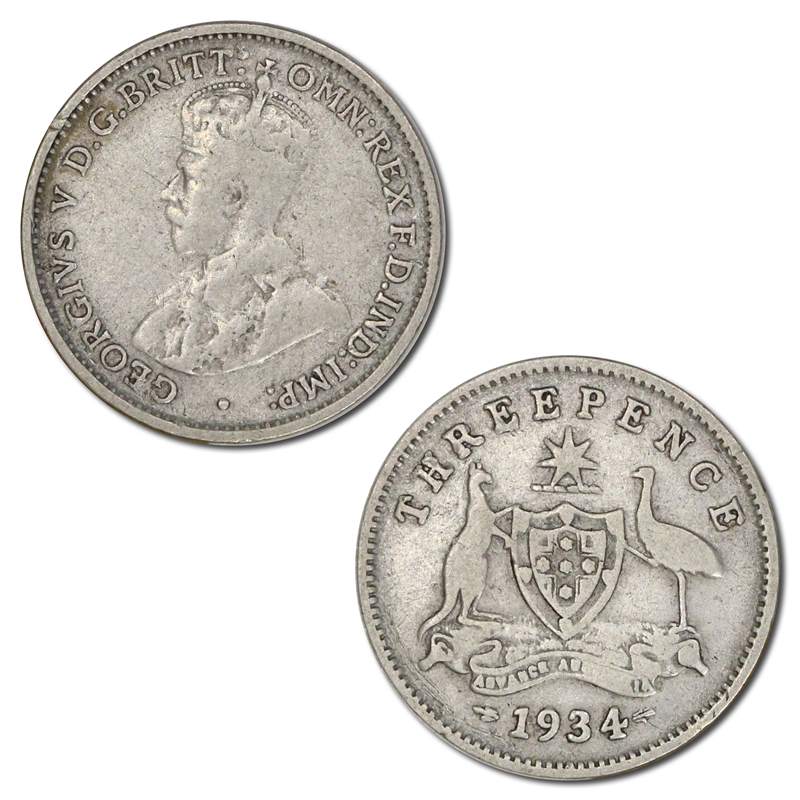 Australia 1934-3 Overdate Threepence VF+/VF