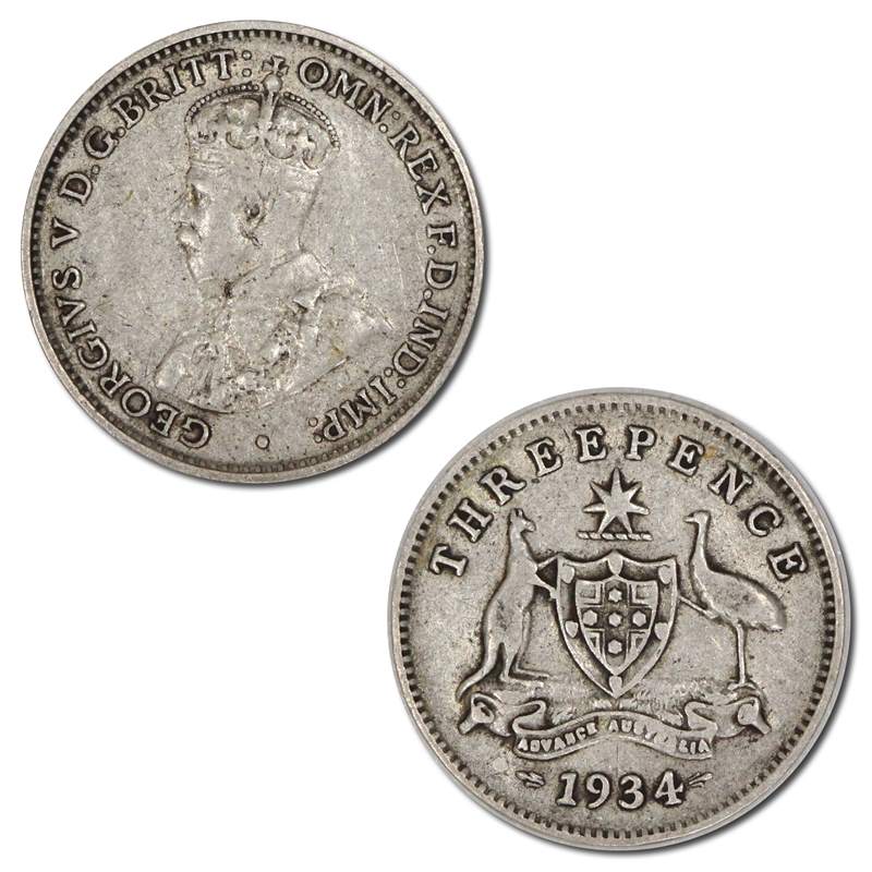 Australia 1934-3 Overdate Threepence VF+/VF