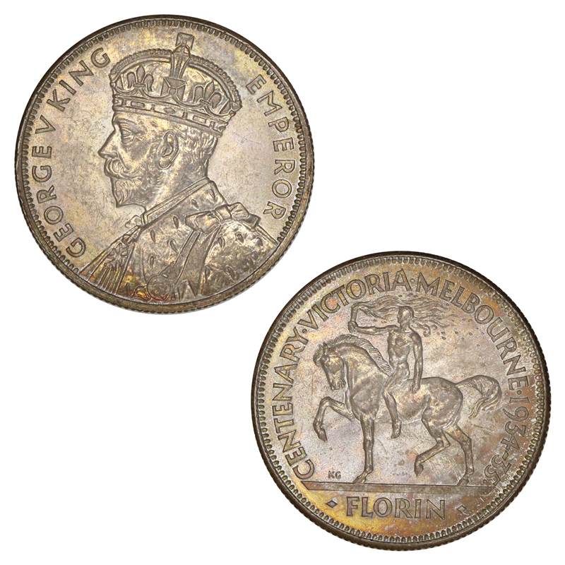 Australia 1934/35 Melbourne Centenary Florin UNC – M.R.