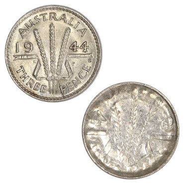 Australia 1944S Threepence Almost Full Reverse Brockage