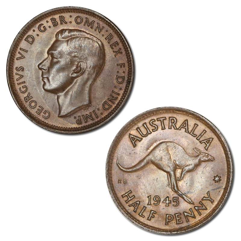 Australia 1945 Halfpenny Lustrous UNC