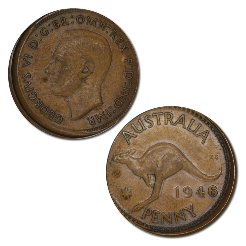 Australia 1946 Penny Error 5% Mistrike & Out of Collar VF