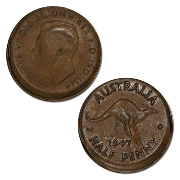 Australia 1947Y. Halfpenny Error 12% Mistrike