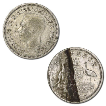 Australia 1951 P.L Sixpence Error: Shaved Reverse Planchet
