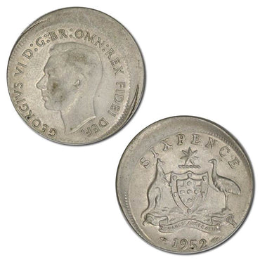 Australia 1952 Melbourne Sixpence Error 15% Mistrike
