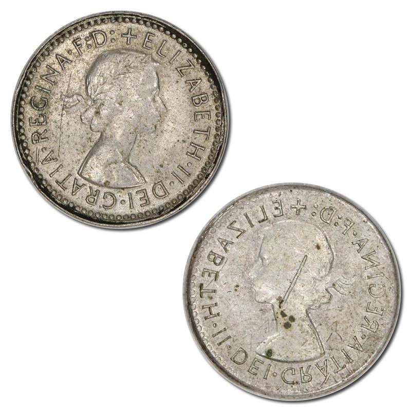 Australia (1955-1964) Threepence Error Full Obverse Brockage